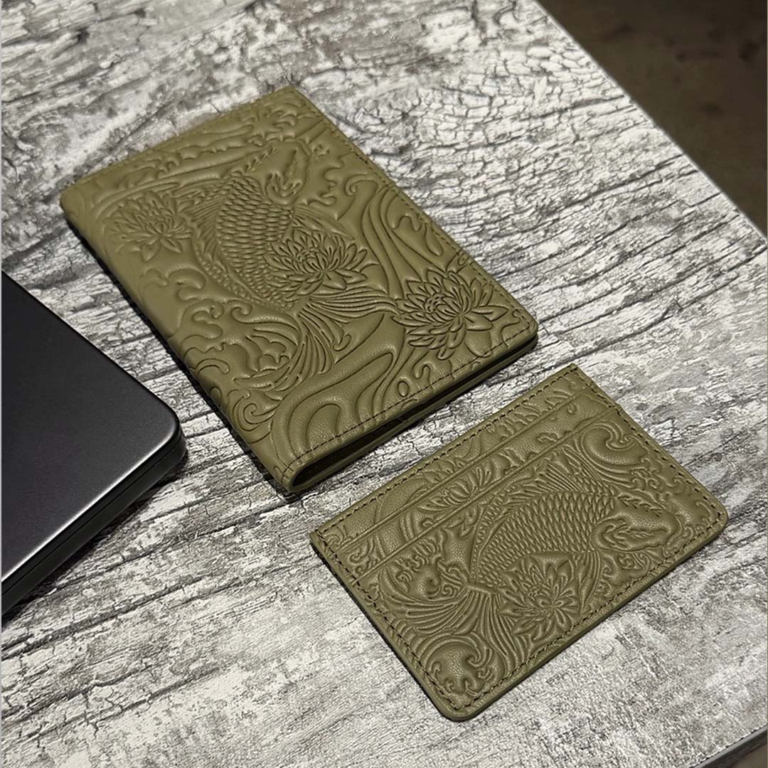 Olive Green Koi Passport Holder